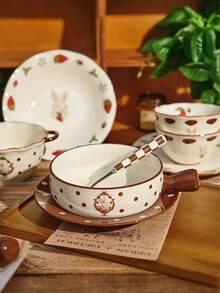 1 套新款 Hera Rabbit 陶瓷餐具套装，优雅情侣碗盘，实用燕麦碗、沙拉碗、蔬菜盘、餐盘，适合家庭厨房、派对使用，非常适合情人节 - 彩色 - 查看 2