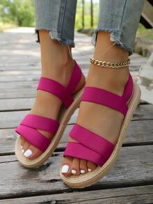 Women Elastic Band Slingback Sandals, Vacation Summer Fabric Flat Sandals