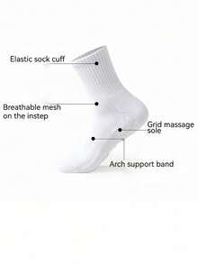 10 Pairs Men's Plain White Socks, American Style Thin Terry Cushion Breathable Moisture-Wicking Everyday Wear & Running Socks, Unisex