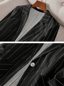 Áo khoác blazer giản dị tay 3/4 sọc mỏng đơn nút đơn giản mùa xuân/hè cho nữ - màu đen - Xem 6