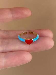 1 件红色心形戒指，独特设计夏季新品，适合女朋友、约会、派对和各种场合 - 彩色 - 查看 7
