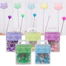 80pcs/Set Embroidery Patchwork Tools Straight Sewing Pin Cat Diamond Patchwork Pin For Sewing Quilting Positioning Pin Holder - Black - View 2