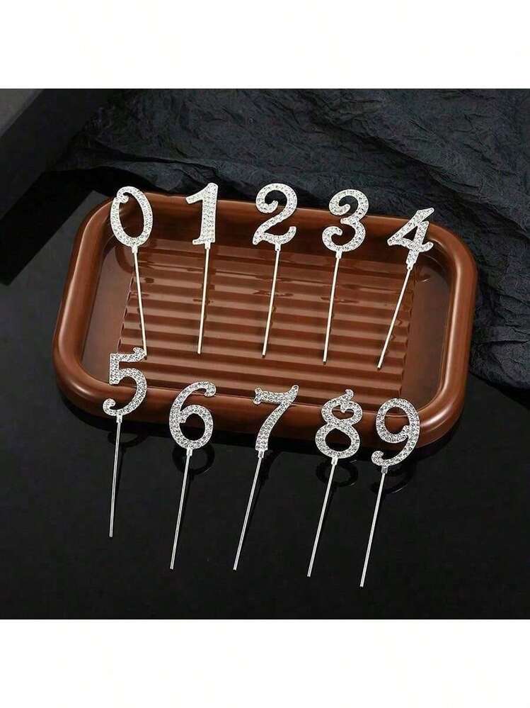 1 cái/10 cái 0-9 hợp kim Rhinestone vàng bạc số trang trí bánh cưới trang trí sinh nhật trang trí bánh cưới kỹ thuật số - Nhiều màu - Xem 5