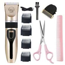 1 件专业宠物美容套装 - USB 充电电动修剪器，配有厚陶瓷刀片、刷子和测量工具套装，适用于猫和狗