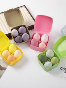 8 piezas/4 piezas/1 pieza Esponjas de maquillaje con caja de colores, incluyendo esponjas para limpieza de rostro y maquillaje, súper suaves, duraderas y elásticas, esponjas multicolor húmedas y secas, herramienta de maquillaje profesional adecuada para todo tipo de piel