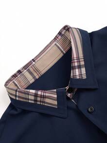 男士格子拼接单排扣长袖休闲商务衬衫