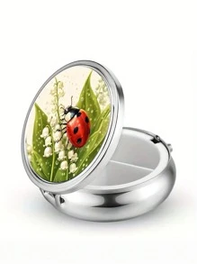 Pudełko na tabletki z 2 przegródkami, przenośne etui na leki, można umieścić w kieszeni lub portfelu, dekoracyjne metalowe pudełko do przechowywania leków i witamin, wyjątkowy prezent (kwiatowy)