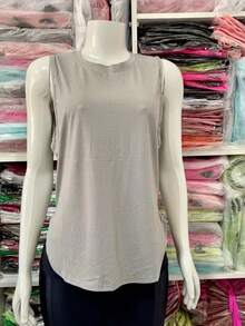 Tank Top Thick Strap Curved Round Polyamide Cold Touch Fitness Stretch DryFit Academic - 灰色 - 查看 3