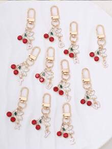 1 件可爱甜美亚克力樱桃字母钥匙扣不锈钢 26 个字母钥匙圈适用于手提包背包汽车钥匙 - 优雅女士节日礼物。背包装饰钥匙扣 - 彩色 - 查看 9