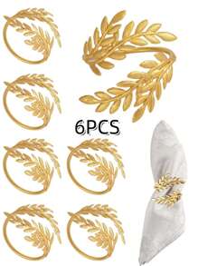 4-20pcs Metal Leaf Napkin Rings, Wheat Napkin Holders For Wedding, Christmas Party, Banquet