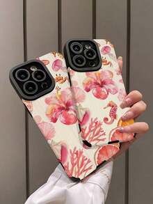 Teléfono anticaída suave con textura de vida marina rosa, X/XS XSMAX 11 12 13 14 15 16 12MINI 13MINI 16E SE4 S22 S23 S24 S25, 1 ud. - Multicolor 16 - Ver 5