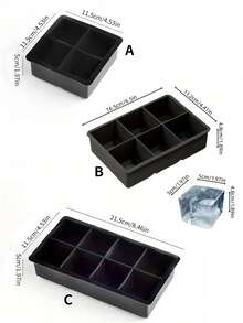 1个大型硅胶冰格模具，带4、6、8个格子。这款可重复使用的冰格模具非常适合冷藏，是厨房和公寓必备工具，尤其适合圣诞派对。网格大型硅胶冰格模具、方形冰格、DIY冷冻饮品模具、易脱模冰格，适用于家庭和酒吧 - 黑色 - 查看 3