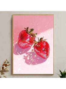 1 pieza sin marco, póster de fruta de moda, impresión en lienzo de bola de luz de fresa discoteca rosa, arte de pared de tendencia, pintura de pared de estilo universitario para regalo, para dormitorio, sala de estar, decoración de pared, decoración del hogar y la habitación