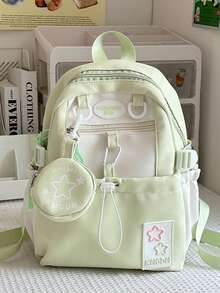 日系可爱少女撞色迷你双肩包女韩版多巴胺星星小背包初高中学生书包外出旅行学习春游双肩包女生郊游书包