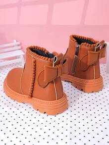 时尚新款儿童蝴蝶结靴，儿童高帮休闲平底踝靴，适合女童 - 棕色 - 查看 3