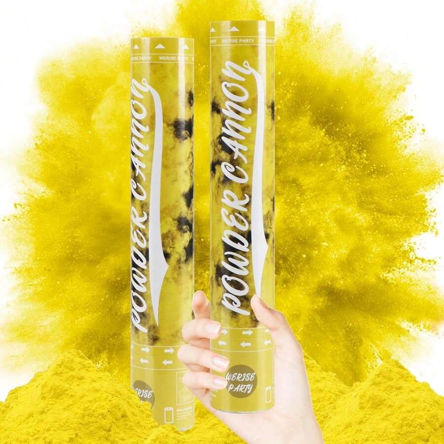 Cañones de pólvora amarillos para entrega local, Cañones de humo para fiestas WERISE de 12 pulgadas, Cañones de pólvora para fiestas de cumpleaños, bodas, graduaciones y celebraciones, 2 unidades - Amarillo - Ver 1
