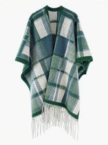 1 件男女通用法式格子流苏披肩围巾，适合作为秋冬外套斗篷 - 彩色 - 查看 12