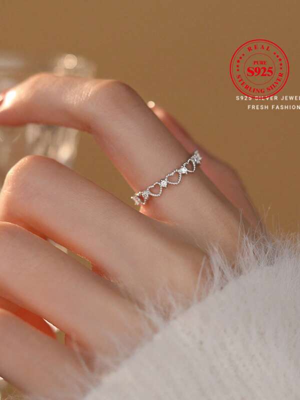1 Stück modischer, personalisierter, hypoallergener 925er Sterling Silber Ring mit Herz-Design, geeignet für den täglichen Gebrauch und festliche Kleidung (ca. 0,8 g)