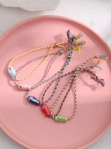 1 szt. Słodka kolorowa bransoletka z rybą, ręcznie robiona, wielokolorowa bransoletka z plecionej liny w stylu boho