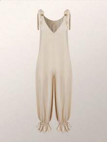 Women's Plus Size Casual Solid Color Knot Strap Binding Rope Body Suit Pants