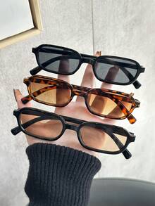 Set de 6 gafas de mujer con marco completo de plástico de estampado de leopardo y diseño geométrico multicolor, ideal como regalo para vacaciones, adecuado para todo tipo de rostros, apto para fiestas, al aire libre, accesorios de moda, vuelta al colegio, estilo universitario y talla grande - 3 piezas de té de leopardo champán gris negro - Ver 2