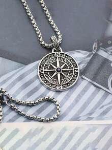 1pc Punk Compass Pendant Men's Necklace Hip Hop Jewelry - Silver - View 2