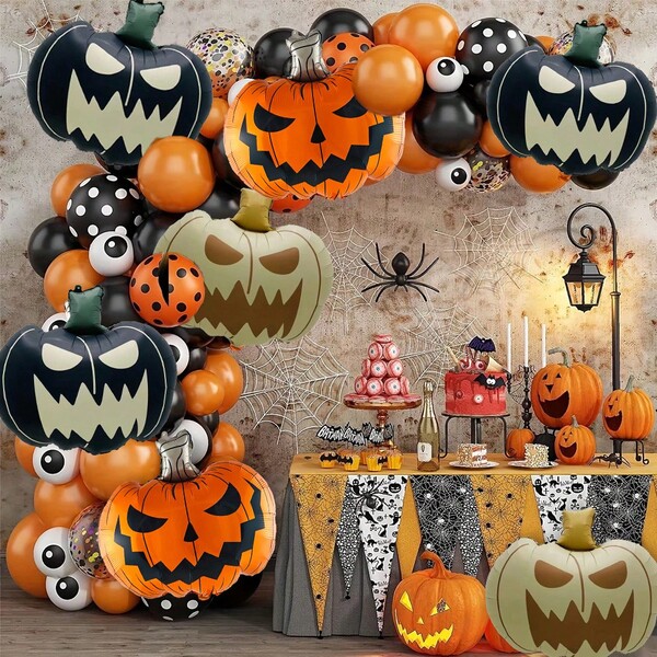 Set de 3 globos de aluminio con diseño de calabaza de terror y demonio, adecuados para fiestas de Halloween, decoración de eventos, globos para parques temáticos, decoración de ambiente de Halloween interior/exterior, fiestas de Halloween, cumpleaños y decoración de casas embrujadas