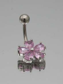 1pc Cute Teardrop Flower Belly Button Ring, Pink - Multicolor - View 6