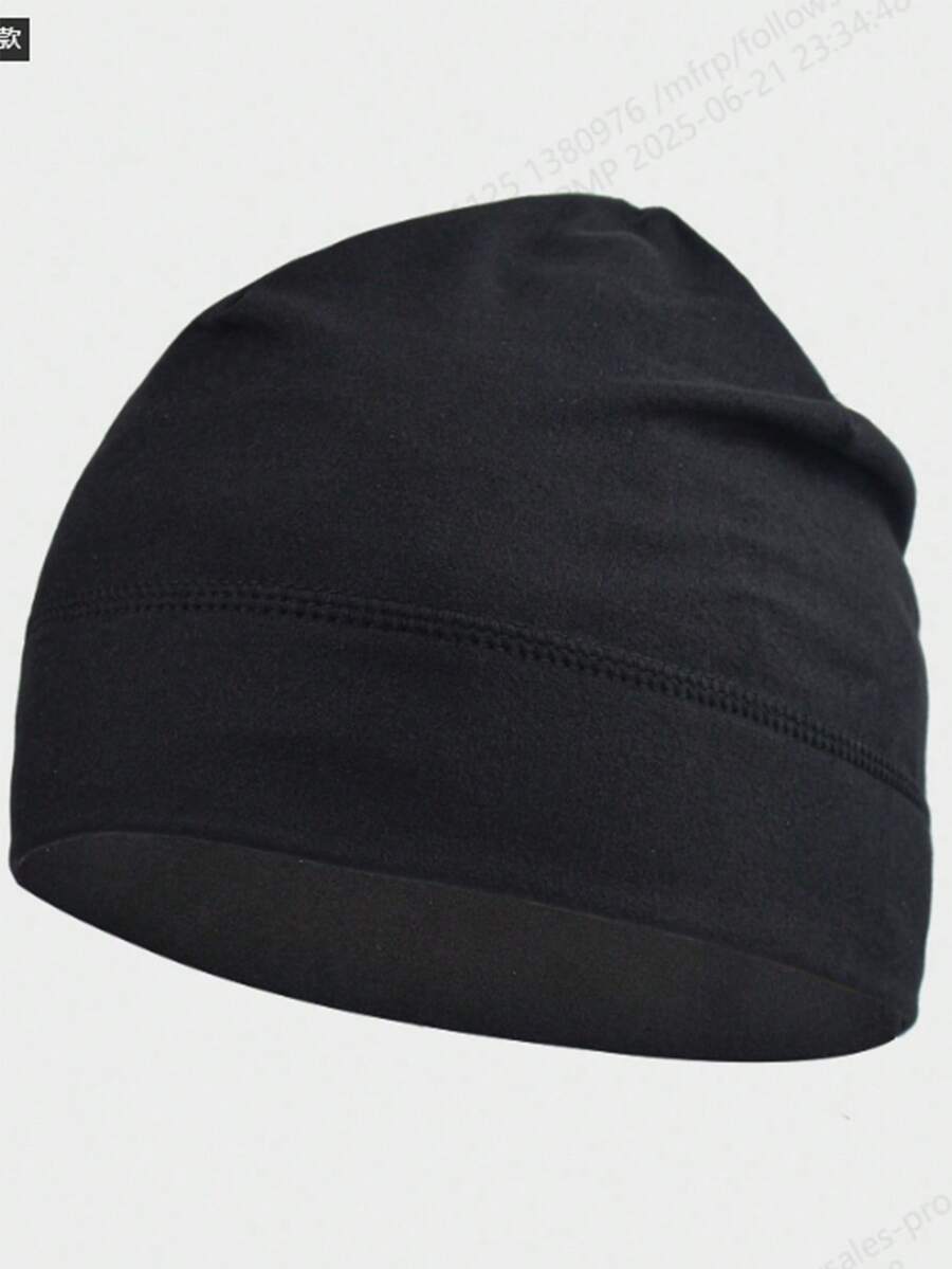 1pc Outdoor Fleece Warm Hat, Wind-Resistant Cycling Running Balaclava - Black - View 1