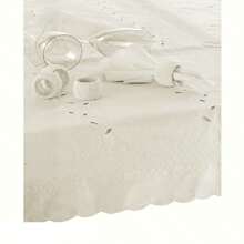 Elegant Oblong Embroidered Tablecloth - 170x360cm - Soft Marshmallow Color For Dining And Special Occasions