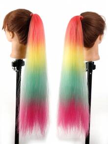 1-2 件装 26 英寸橙黄绿渐变色 DIY 编发接发 | 女士合成 Yaki 直发耐热蓬松马尾 | 适合万圣节、圣诞节、节日派对 - 彩色 - 查看 3