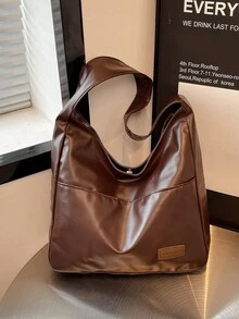 Fashionable Solid Color Soft PU Leather Shoulder Bag, Vintage Versatile Large Capacity Crossbody Bag, Suitable For School, Office, Daily Commute, Elegant Handbag With Zipper Wallet, Lightweight Casual Messenger Bag, Great Gift Choice - Coffee Brown - View 8