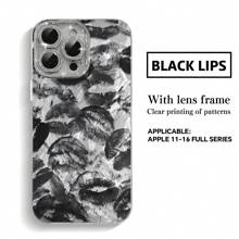 HANCAI Lips 1 peça capa protetora de celular com estampa labial preta, cobertura total, lente brilhante, compatível com iPhone 11/12/13/14/15/16/16 Pro/16 Pro Max