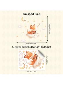 可爱狐狸儿童阅读墙贴 - 卡通书迷动物墙贴，适用于幼儿园、书房装饰、可移除教育教室装饰儿童房 - 彩色 - 查看 3