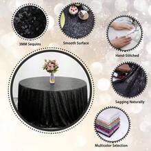 2pcs Black Sequined Tablecloths, 35 Inch Round Small Glitter Tablecloth For Birthday, Cake, Party, Christmas, Wedding, Home And Outdoor Decor - Multicolor - View 6