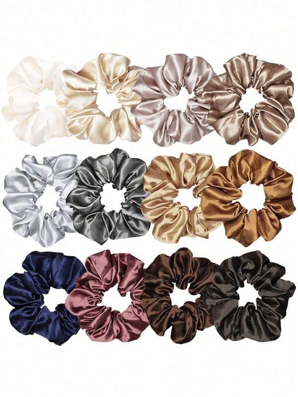 12个装女士休闲/通勤纯色发圈，适合所有发质，简约时尚，可作婚礼回礼、发绳、发饰、发饰、发圈、马尾辫发圈