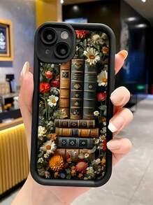 1 pieza Funda de teléfono antishock de TPU con diseño de libro de margarita negra, compatible con Apple 16, 15, 14, 13, 12, 11 Pro Max y Series