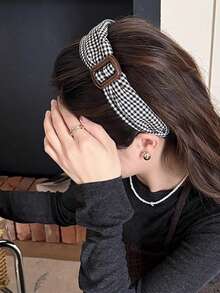 1 件复古格子头带，适合女士，时尚高端发饰，发带，发箍，秋季，发饰，头饰