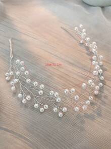 1pc Versatile Minimalist Faux Pearl Bride Headband Clip, Hair Accessory For Wedding Hairstyle - White - View 2