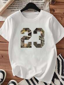 1pc Camiseta Unisex para Parejas Cuello Redondo Manga Corta con Estampado Personalizado Lindo Dulce Cartoon Ideal para Primavera Verano Otoño Combinable Relajada Moderna Sencilla​ - Blanco - Ver 1