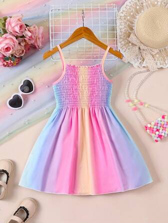 Girls' Strap Flared Multi-Color Casual Summer Dress