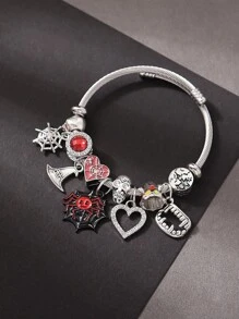 Cross-Border Popular Personalized Design Halloween Bracelet, Funny Skeleton, Ghost, Spider Web, Heart, Pumpkin Pendant, Party Bracelet Bangle