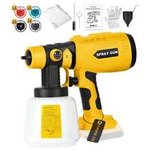 Cordless Paint Sprayer For DeWalt 20V Battery(No Battery), With Brushless Motor And Copper Nozzle 200W HVLP Spray Paint Gun Tool For Furniture Fence Walls Ceiling Door Etc - 黃色 - 查看 1