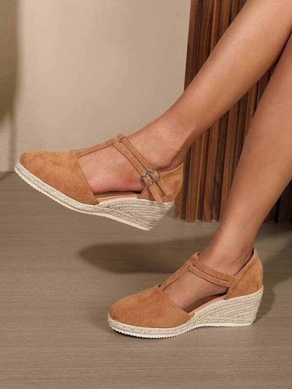 Fashionable & Elegant Casual Versatile Daily Commute Solid Color Casual Commuting Outdoor Outdoor Party Elegant Party Resort Fashion Fabric Lace-Up Women's Thick Bottom Wedge High Heel Shoes Female Shoes Autumn Shoes Flats Beach Holiday Wedding Party Home Outdoor All Season
