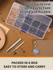 1 Set 180/360/480 Pcs Double-Sided Metal Rivets, Leather Rivets With 2 Rivet Punches, For DIY Leather Craft, Clothing, Shoes Decor And Repair - Multicolor - View 3