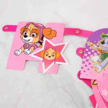 Paw Patrol 1 pezzo Bandierina di carta a tema festa a tema Pattuglia Cani, con scritta "Woof Team" e "Happy Birthday", decorazione per festa di compleanno a tema cani, accessori per decorazione festa di compleanno (stile casuale)