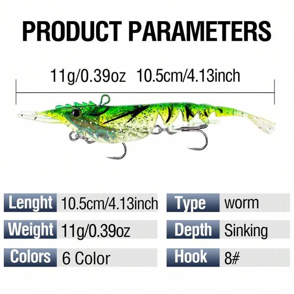 6 pièces Leurre de crevette en silicone souple 10,5 cm/11g, leurre de coulée avec hameçon. Leurre artificiel luminescent d'écrevisse nageur. Appât de pêche et équipement de pêche.