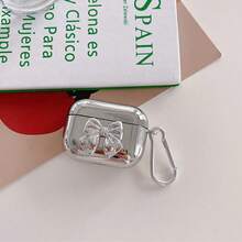 电镀蝴蝶结设计保护套，兼容苹果蓝牙耳机，防刮防摔，适用于蓝牙耳机充电盒 - 銀色 - 查看 12