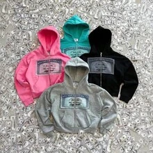 Personalized Street Banknote Pattern Print Hoodie Unisex Loose Hooded Zipper Sweatshirt