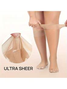 6双/套杏色和黑色透明女士长袜，超薄中筒袜，过膝袜，透气夏季，JK学院风，适合户外、运动、派对、学校、日常穿着